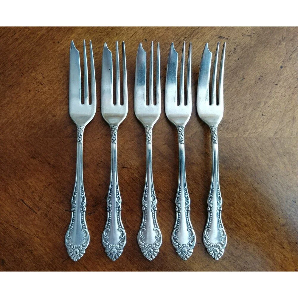 5x Antique Wm A Rogers A10 CARLTON 1898 Silverplate Cake Pastry Pie Fork 6.8